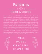 Patricia name origin print with meaning and traits in pink