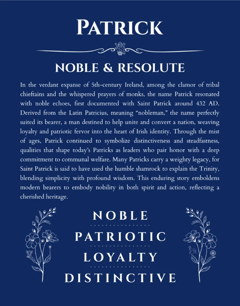 Patrick name meaning gift print in deep blue