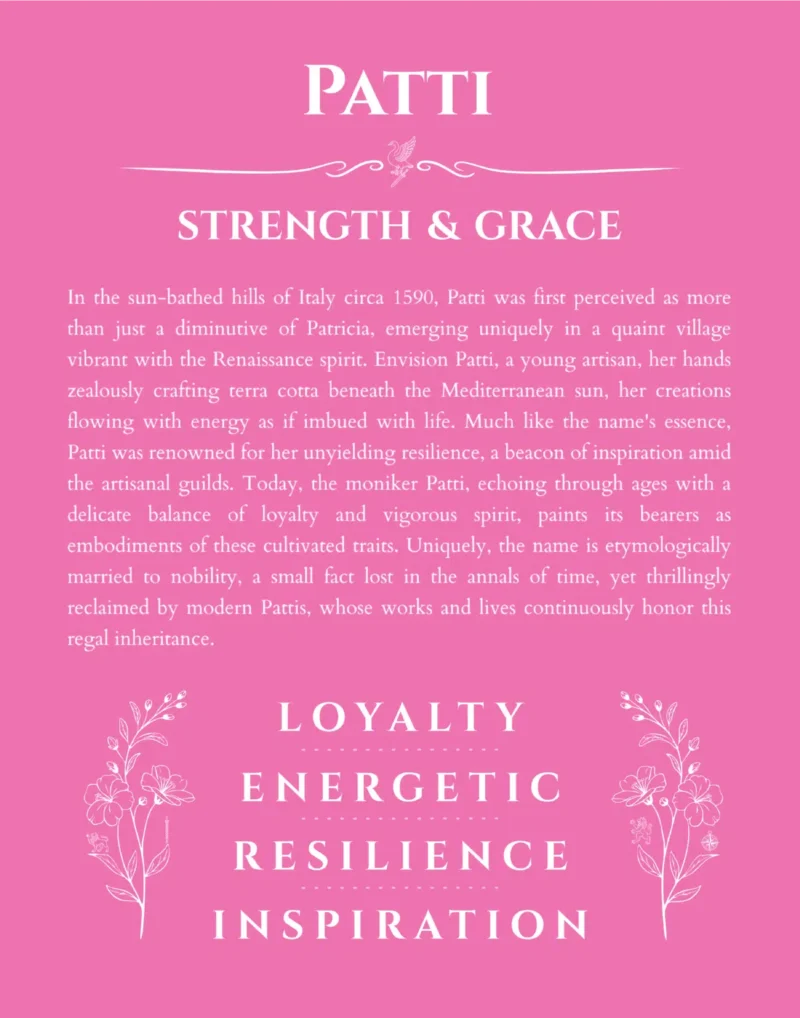 Patti name origin print with meaning and traits in pink