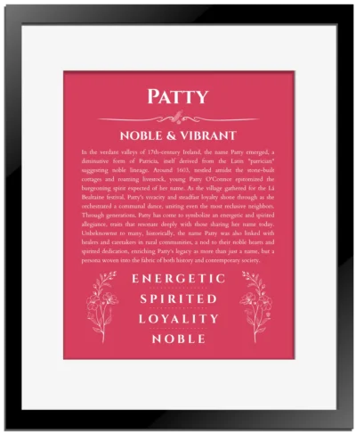Patty name meaning gift print in red with black matte frame