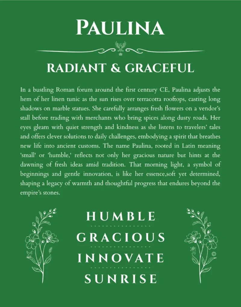 Paulina personalized wall art with the story of your name in dark green