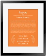 Paulo custom name meaning print in orange with black matte frame