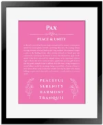 Pax name meaning wall art by Get Your Story in pink with black matte frame
