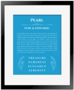 Pearl personalized name meaning print in blue with black matte frame