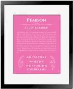 Pearson name meaning wall art by Get Your Story in pink with black matte frame