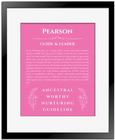 Pearson name meaning wall art by Get Your Story in pink with black matte frame