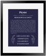 Penn custom name art showing meaning and origin in navy blue with black matte frame