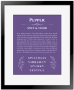 Pepper custom name meaning print in purple with black matte frame