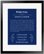 Percival custom name print for wall display in deep blue with black matte frame