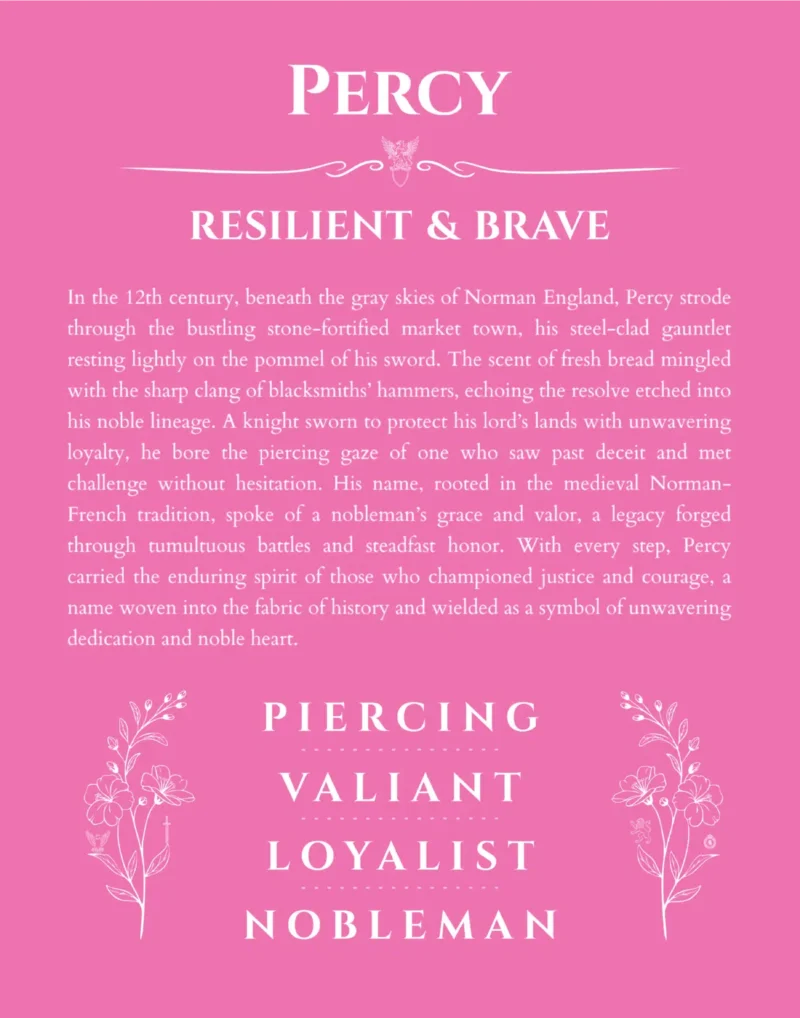 Percy personalized name print with origin and traits in pink