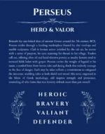 Perseus personalized wall art with the story of your name in deep blue