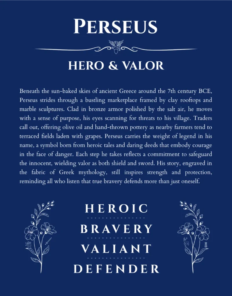 Perseus personalized wall art with the story of your name in deep blue