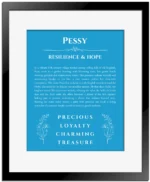 Pessy name meaning gift print in blue with black matte frame