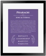Pharaoh personalized name meaning print in purple with black matte frame