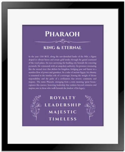 Pharaoh personalized name meaning print in purple with black matte frame
