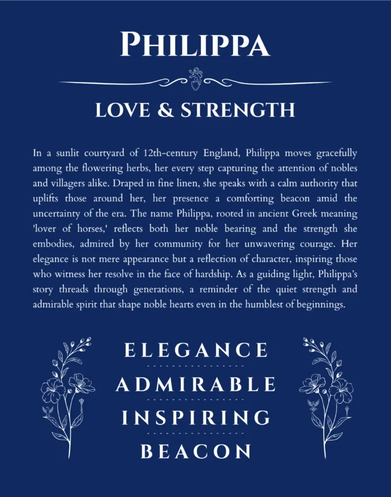 Philippa personalized name art with origin story in deep blue