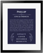 Phillip name meaning wall art by Get Your Story in navy blue with black matte frame