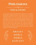 Philomena personalized name print with origin and traits in orange