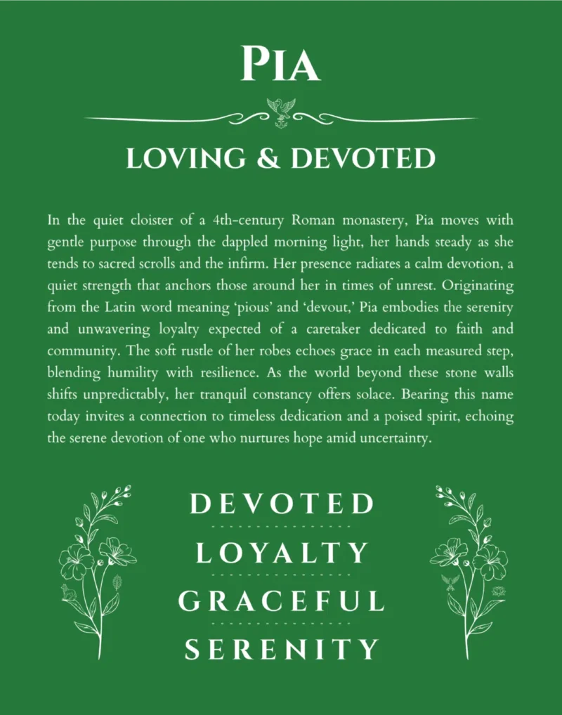 Pia personalized name meaning print in dark green