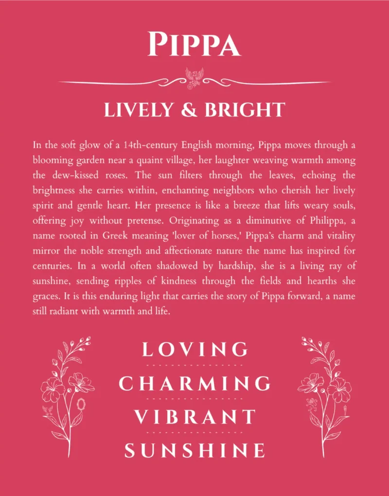 Pippa personalized wall art with the story of your name in red