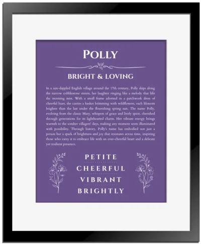 Polly custom name print for wall display in purple with black matte frame