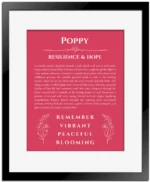 Poppy name meaning wall art by Get Your Story in red with black matte frame