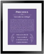 Precious name meaning wall art by Get Your Story in purple with black matte frame
