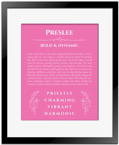 Preslee custom name print for wall display in pink with black matte frame