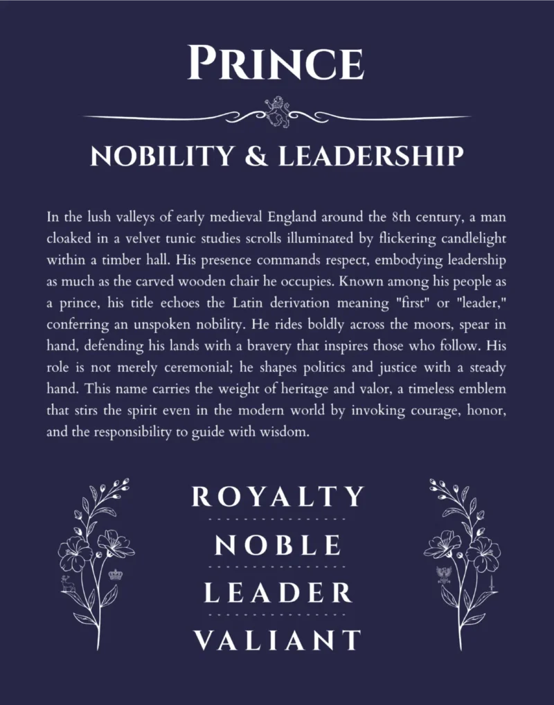 Prince custom name art showing meaning and origin in navy blue