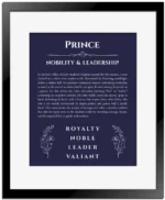 Prince custom name art showing meaning and origin in navy blue with black matte frame