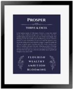 Prosper custom name print for wall display in navy blue with black matte frame