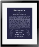 Prudence custom name print for wall display in navy blue with black matte frame