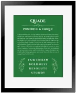 Quade name meaning gift print in dark green with black matte frame