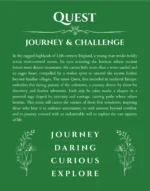 Quest personalized name print with origin and traits in dark green