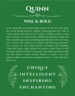 Quinn name origin print with meaning and traits in dark green