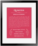 Quinten name meaning gift print in red with black matte frame