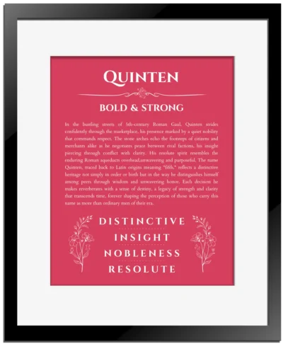 Quinten name meaning gift print in red with black matte frame