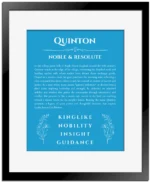 Quinton personalized name meaning print in blue with black matte frame