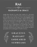Rae name origin print with meaning and traits in gray