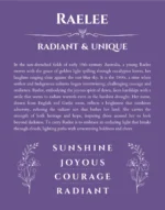 Raelee personalized wall art with the story of your name in purple