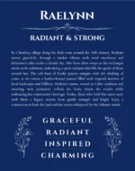 Raelynn custom name meaning print in deep blue