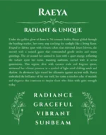 Raeya name meaning gift print in dark green