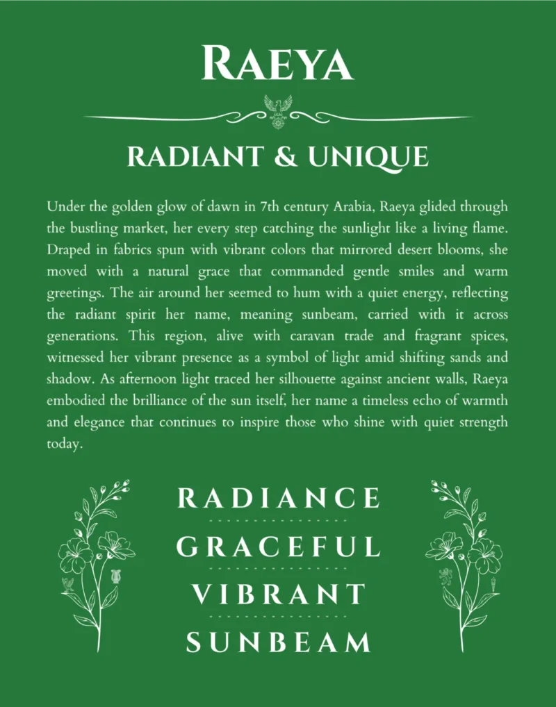 Raeya name meaning gift print in dark green