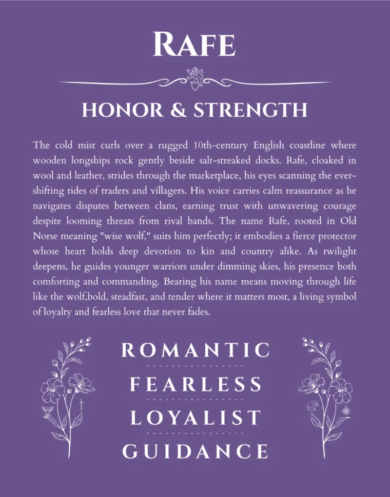Rafe personalized wall art with the story of your name in purple