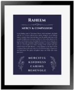 Raheem custom name meaning print in navy blue with black matte frame