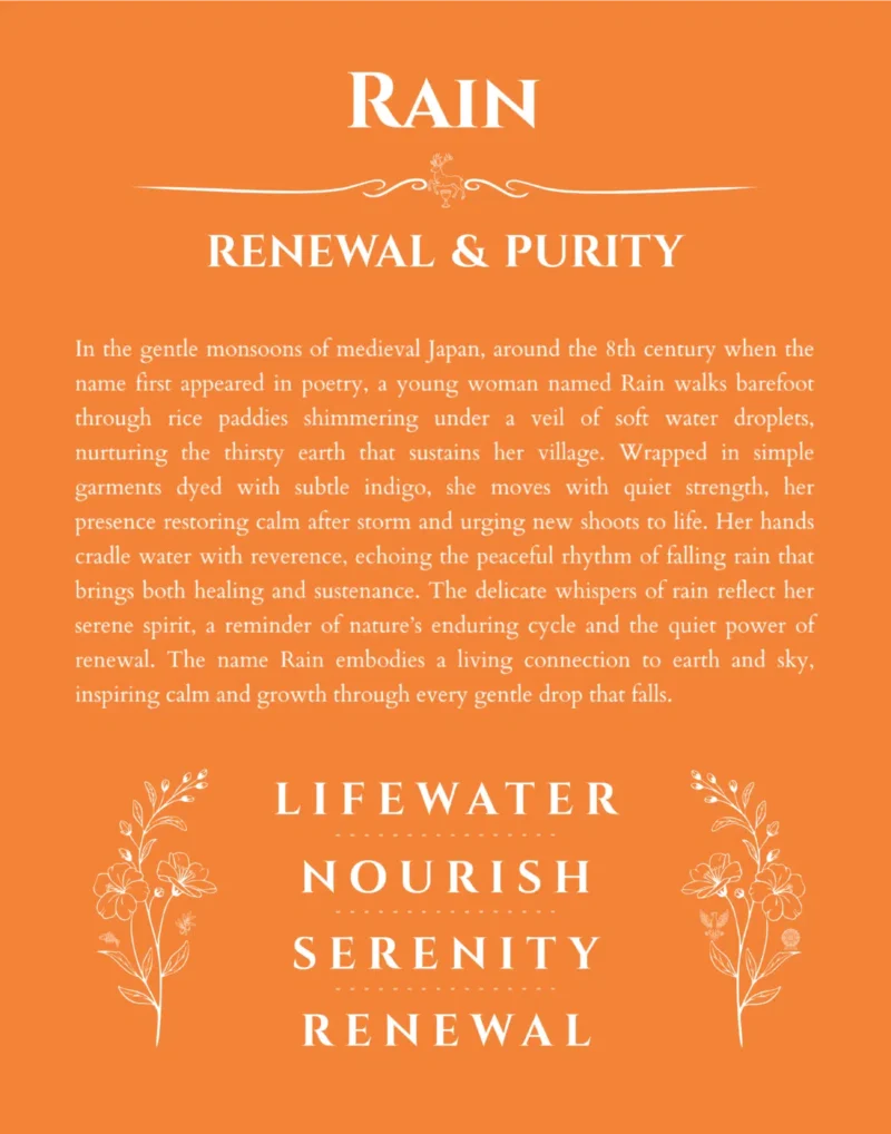 Rain custom name meaning print in orange