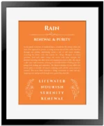 Rain custom name meaning print in orange with black matte frame