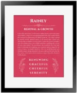 Rainey custom name print for wall display in red with black matte frame