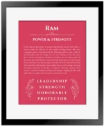 Ram custom name meaning print in red with black matte frame