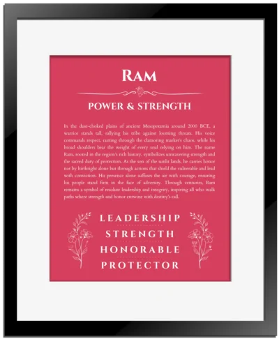 Ram custom name meaning print in red with black matte frame